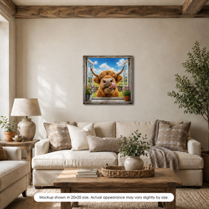 Highland Hello Window View Canvas Wall Art