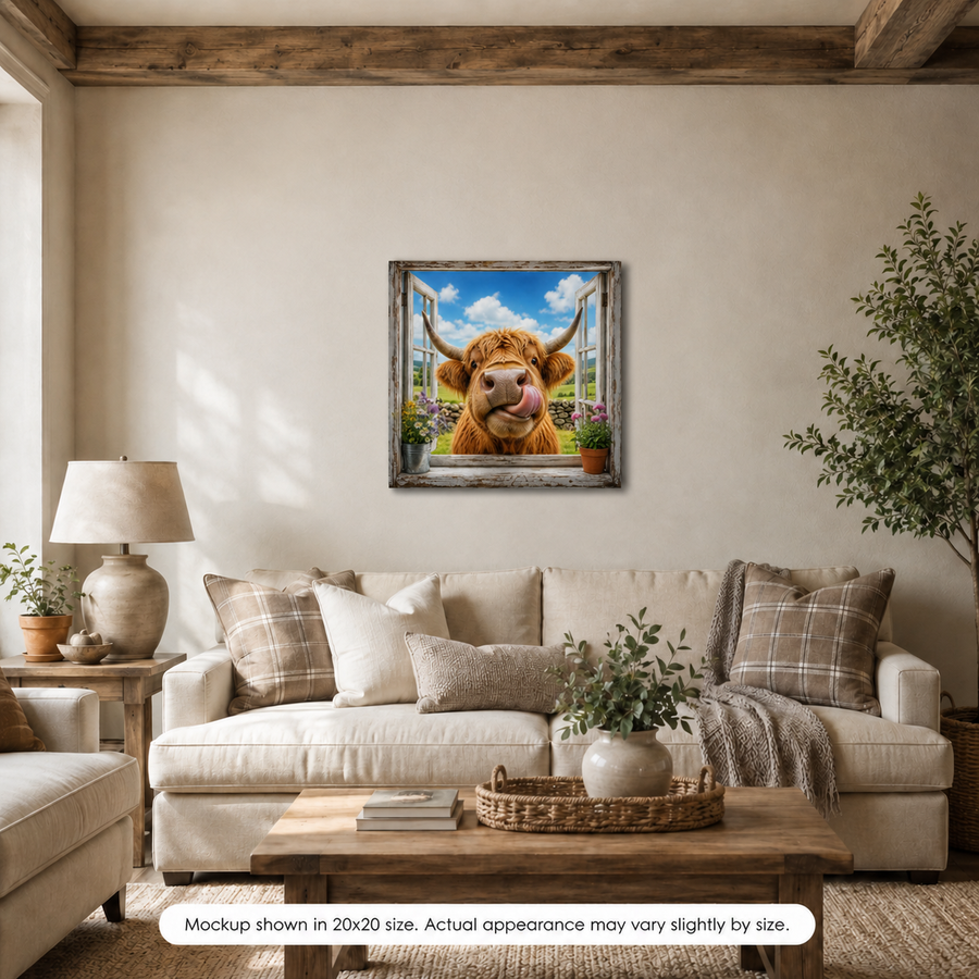 Highland Hello Window View Canvas Wall Art